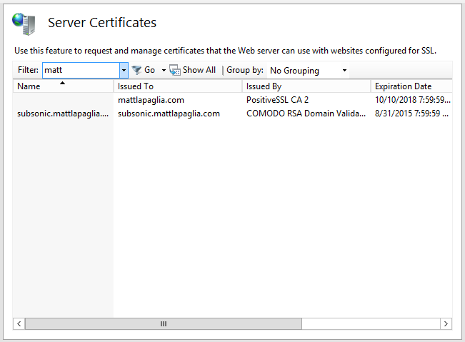 IIS 8 SSL Certification View