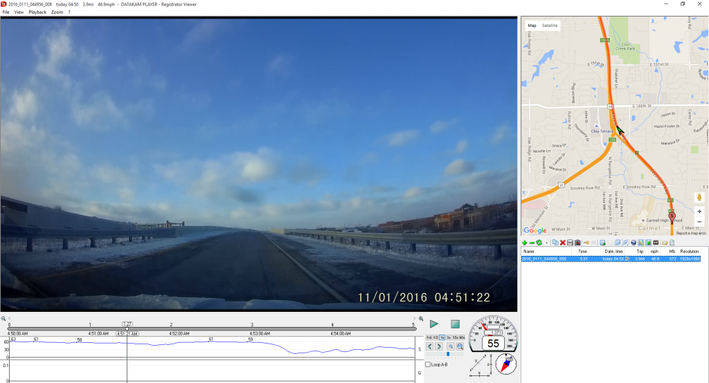 Registrator Viewer playing back a recording.