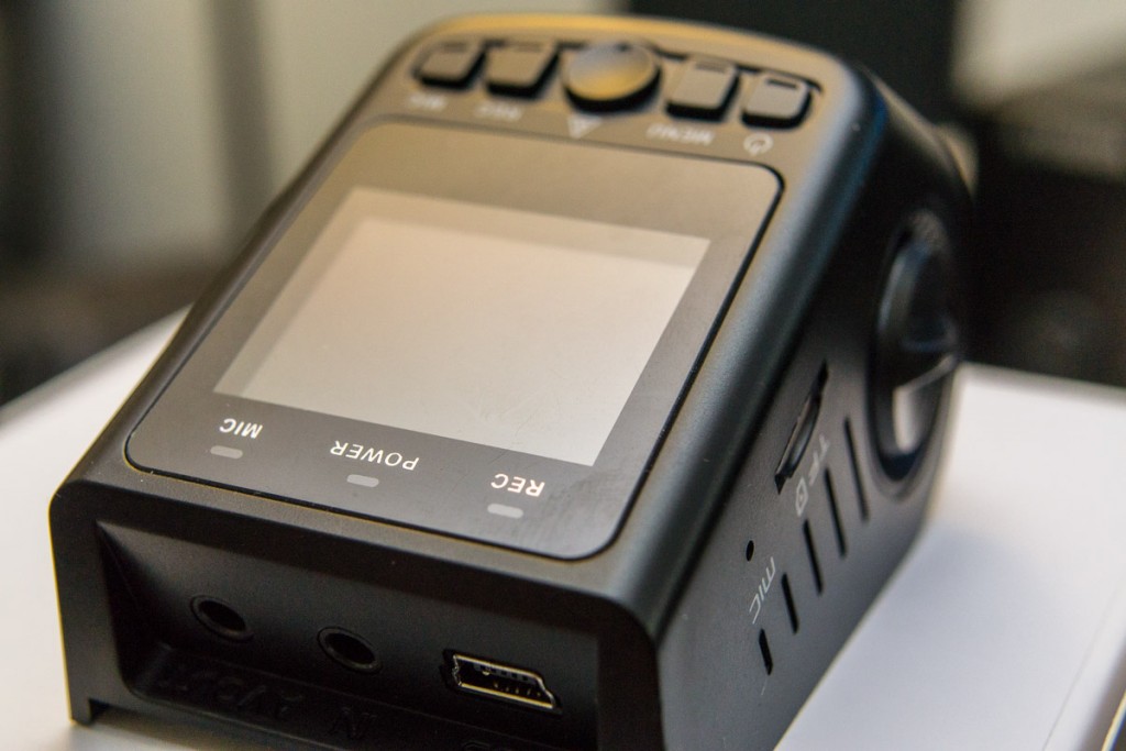 headphone jack connectors on the bottom are used for GPS in and A/V out. Power is supplied via the USB-B connector.